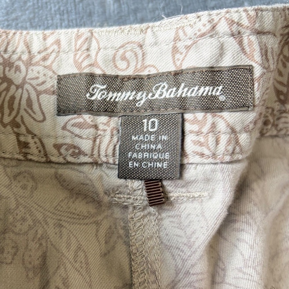 Tommy Bahama Womens 10 Tan Floral Cotton Crop Pants Straight Leg Tropical Leaf - Picture 4 of 9